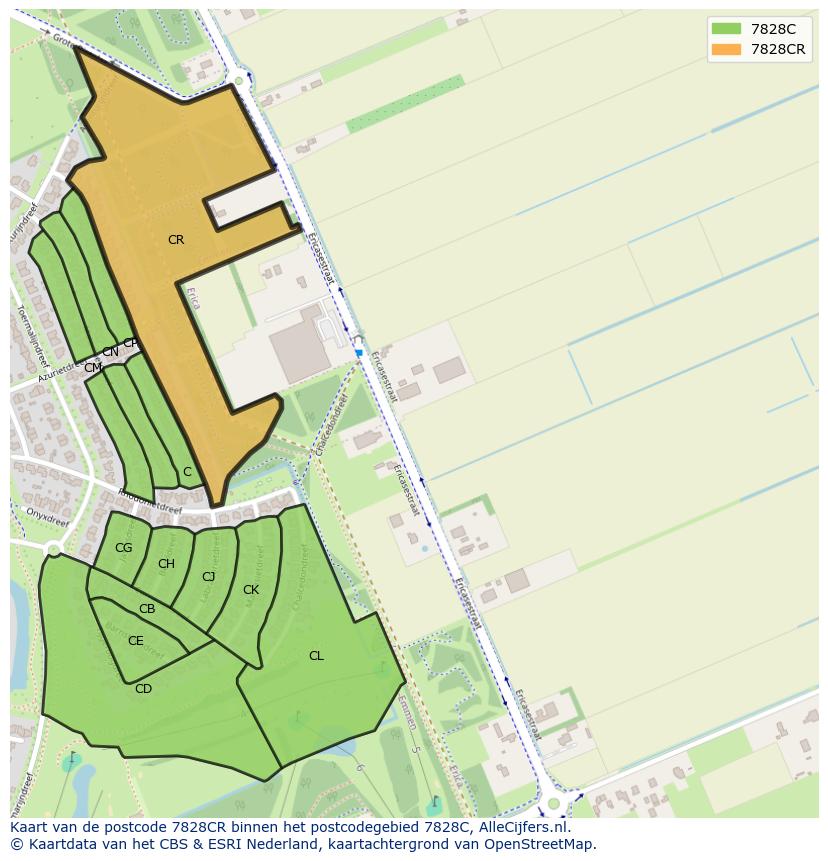 Afbeelding van het postcodegebied 7828 CR op de kaart.