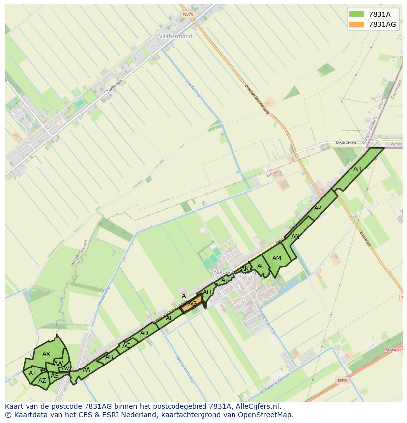 Afbeelding van het postcodegebied 7831 AG op de kaart.