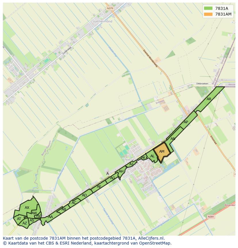 Afbeelding van het postcodegebied 7831 AM op de kaart.