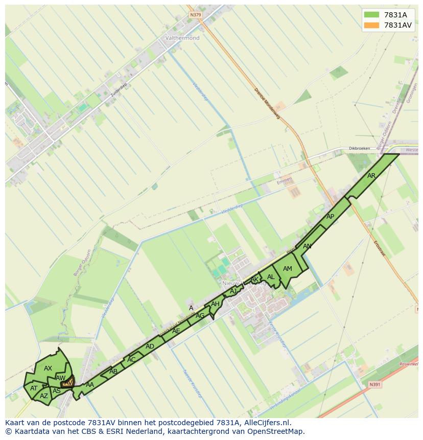 Afbeelding van het postcodegebied 7831 AV op de kaart.