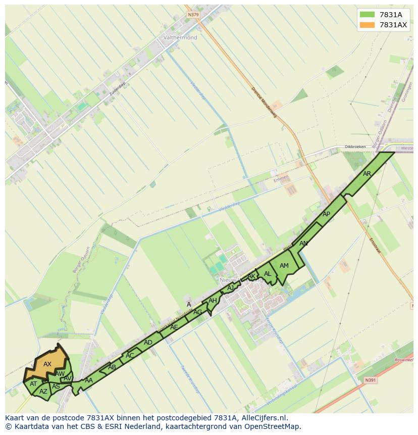 Afbeelding van het postcodegebied 7831 AX op de kaart.