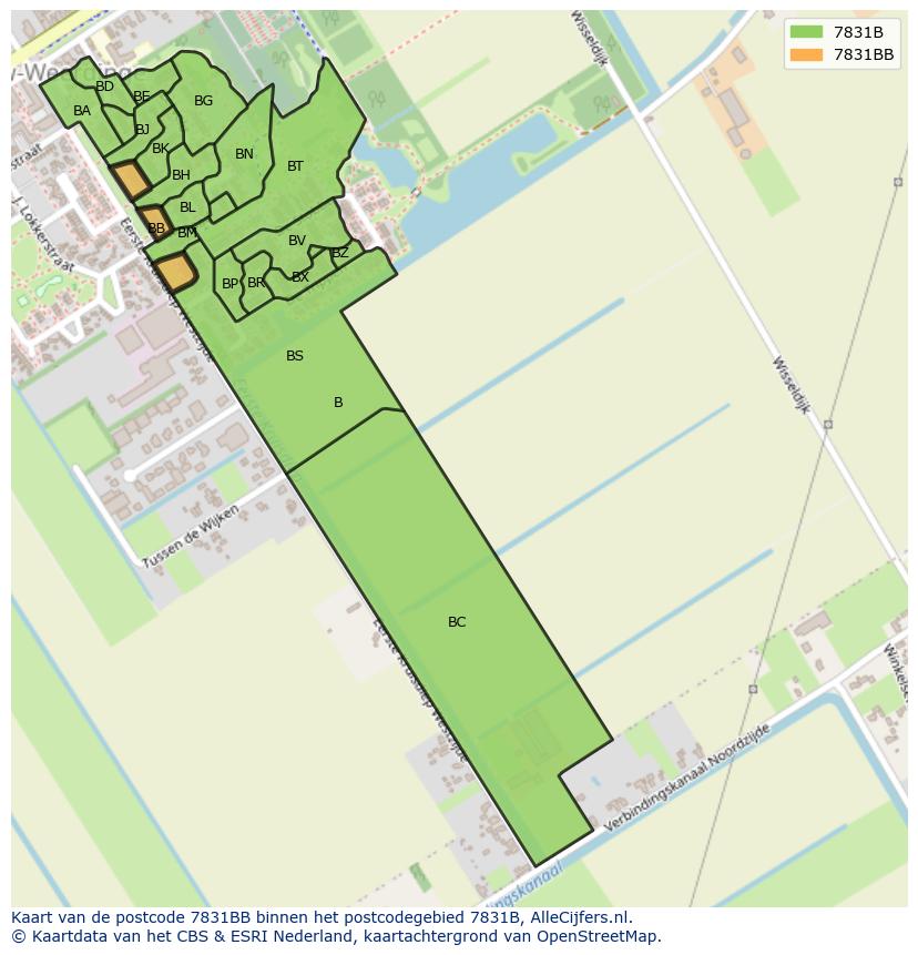 Afbeelding van het postcodegebied 7831 BB op de kaart.