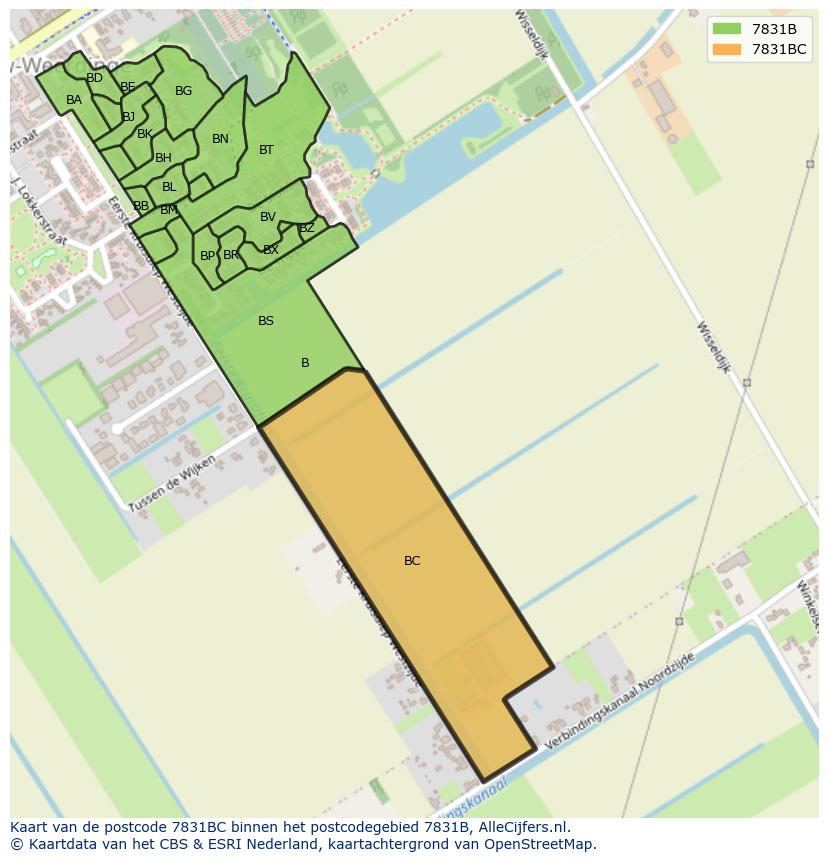 Afbeelding van het postcodegebied 7831 BC op de kaart.