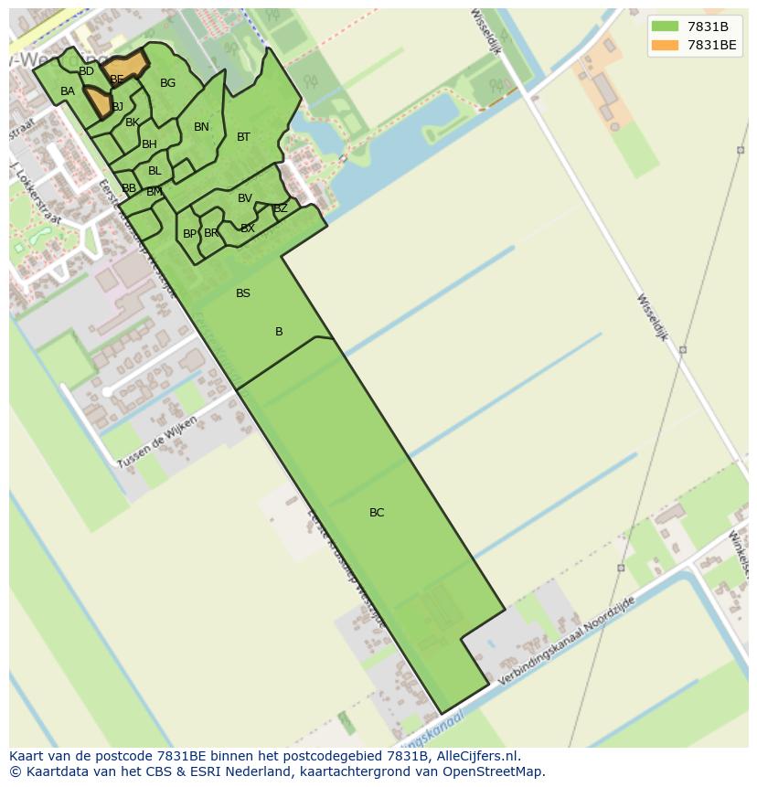 Afbeelding van het postcodegebied 7831 BE op de kaart.