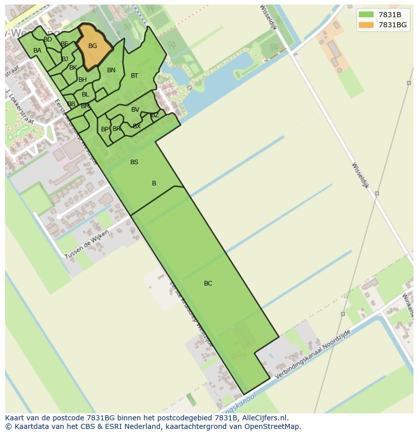 Afbeelding van het postcodegebied 7831 BG op de kaart.