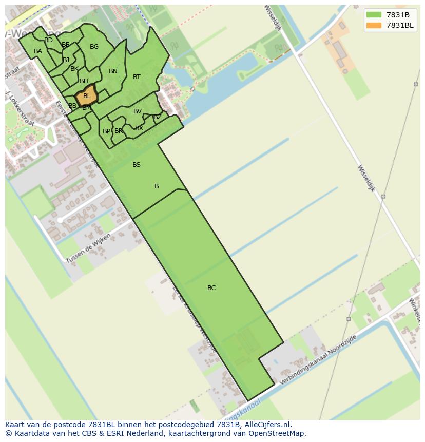 Afbeelding van het postcodegebied 7831 BL op de kaart.