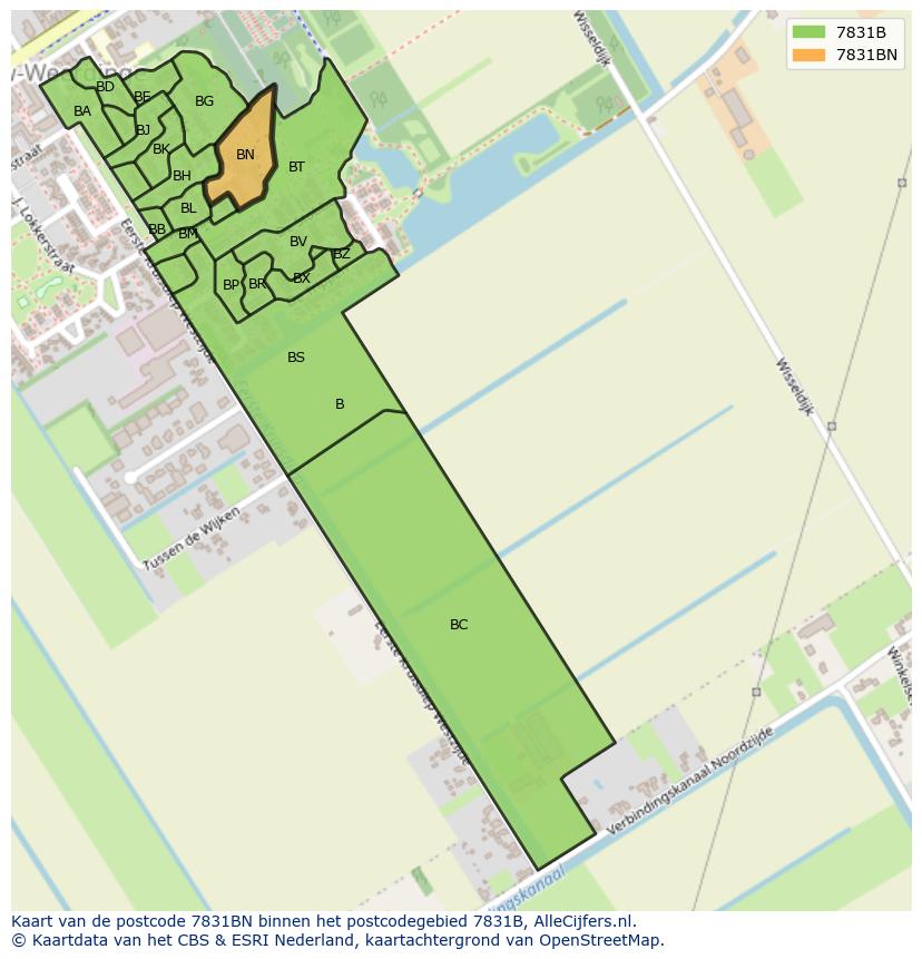 Afbeelding van het postcodegebied 7831 BN op de kaart.