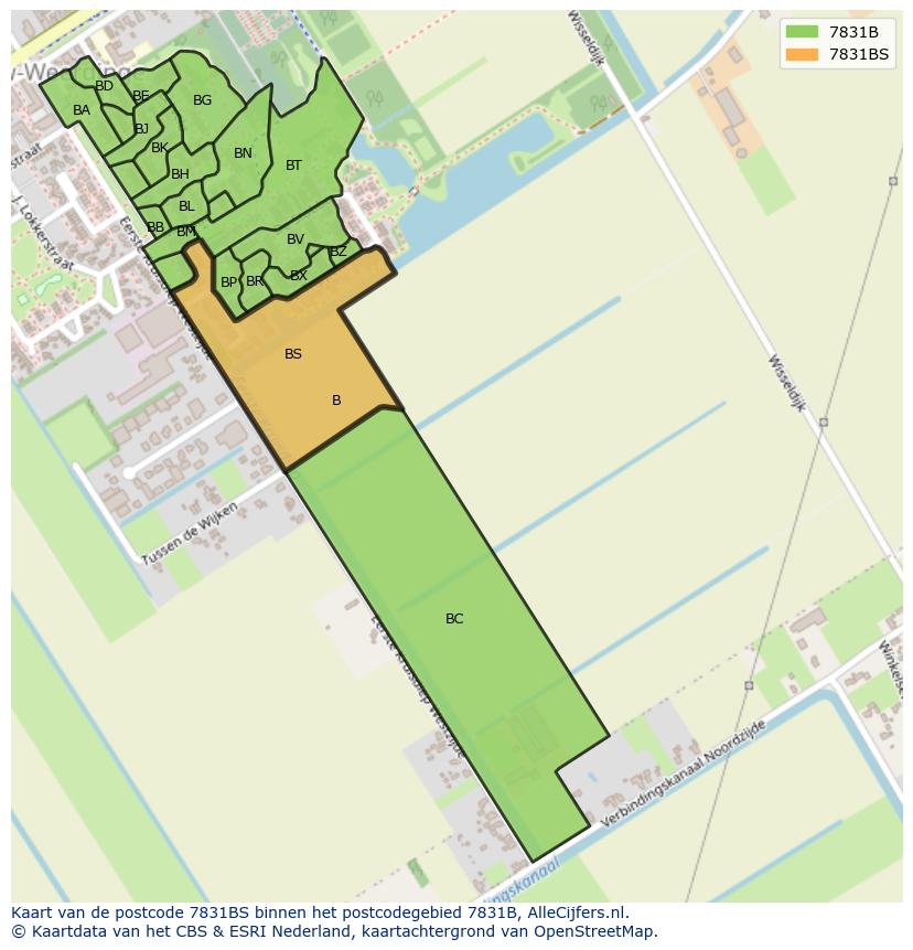 Afbeelding van het postcodegebied 7831 BS op de kaart.