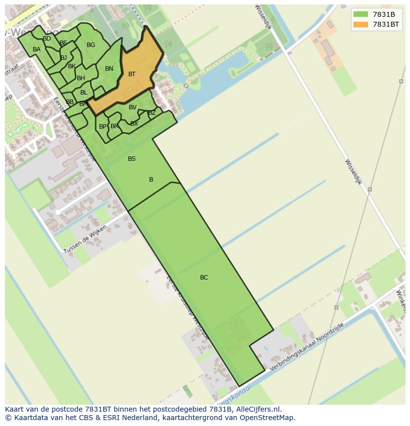 Afbeelding van het postcodegebied 7831 BT op de kaart.