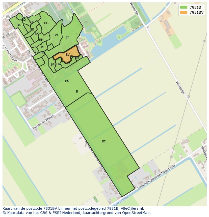 Afbeelding van het postcodegebied 7831 BV op de kaart.