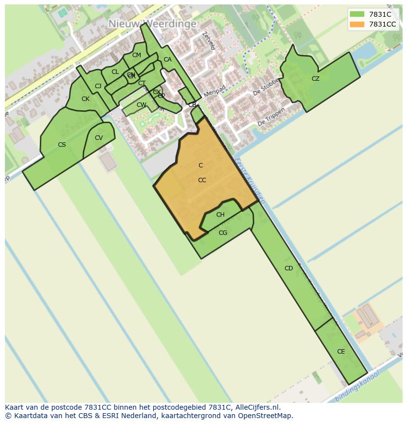 Afbeelding van het postcodegebied 7831 CC op de kaart.