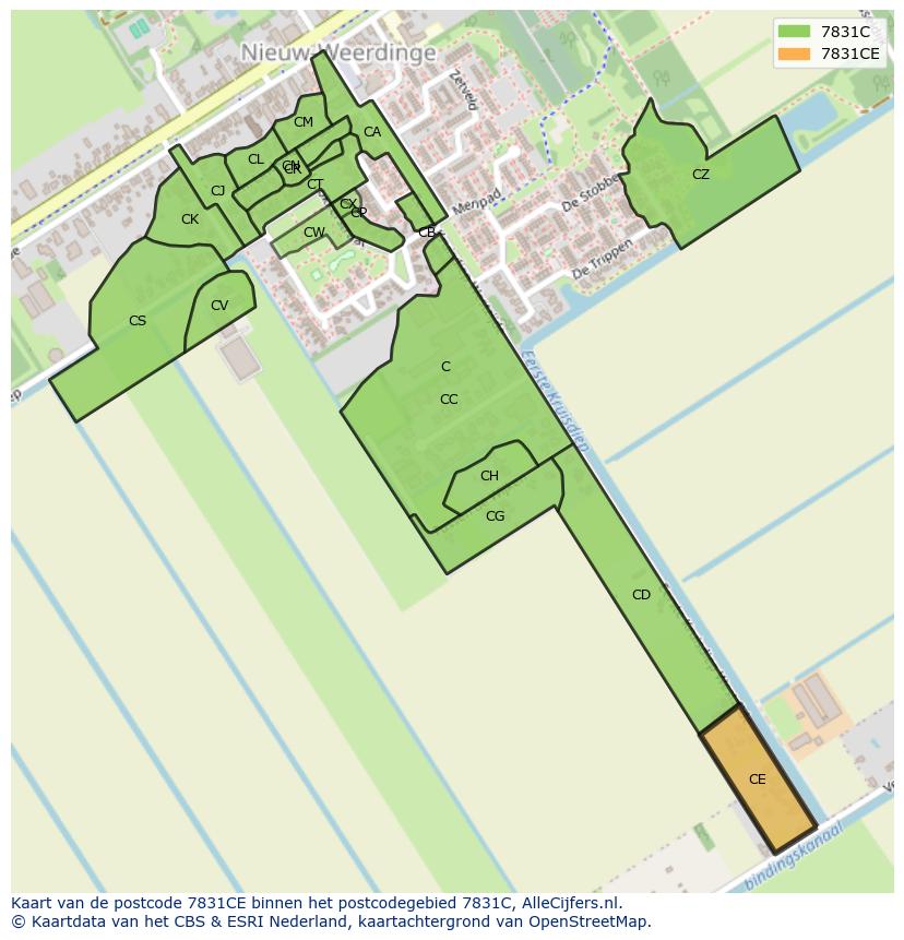 Afbeelding van het postcodegebied 7831 CE op de kaart.