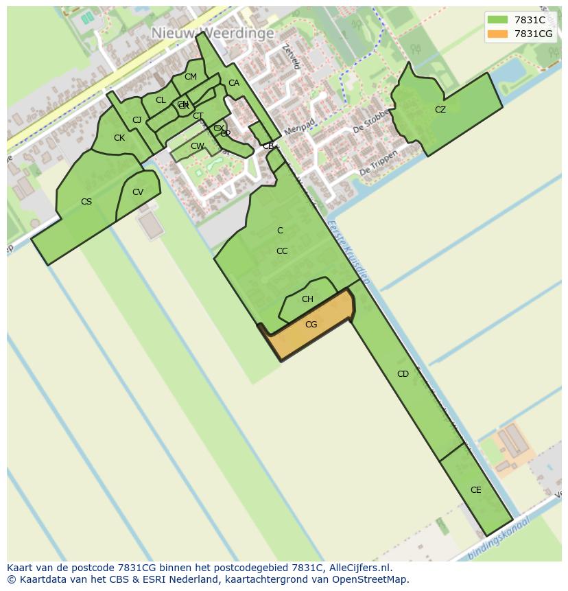 Afbeelding van het postcodegebied 7831 CG op de kaart.