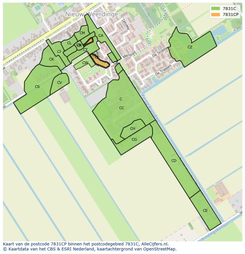 Afbeelding van het postcodegebied 7831 CP op de kaart.