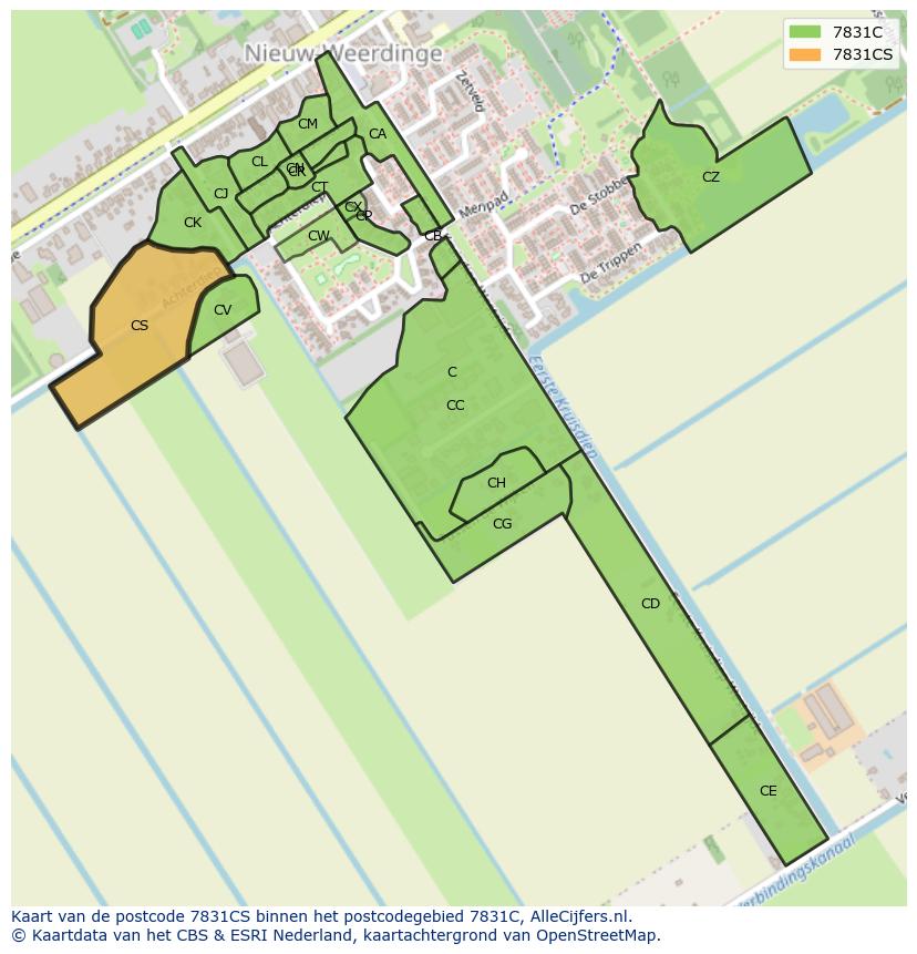 Afbeelding van het postcodegebied 7831 CS op de kaart.