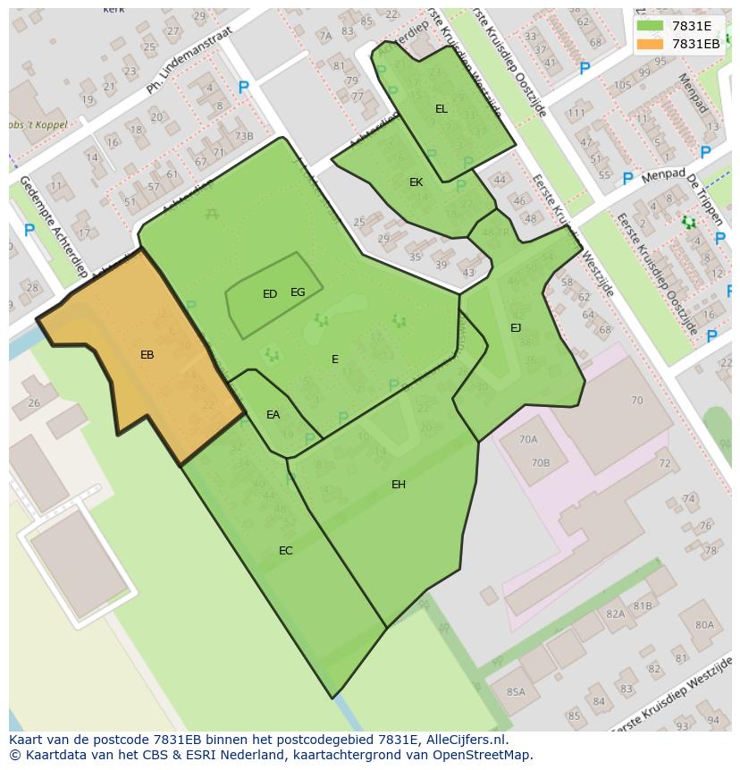 Afbeelding van het postcodegebied 7831 EB op de kaart.