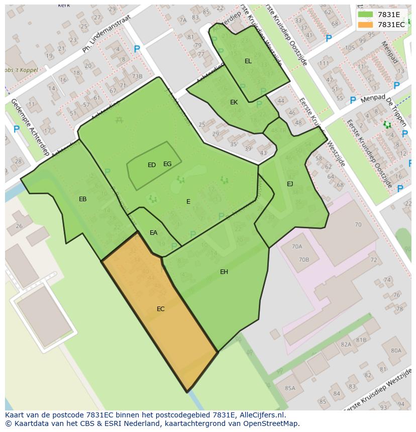 Afbeelding van het postcodegebied 7831 EC op de kaart.