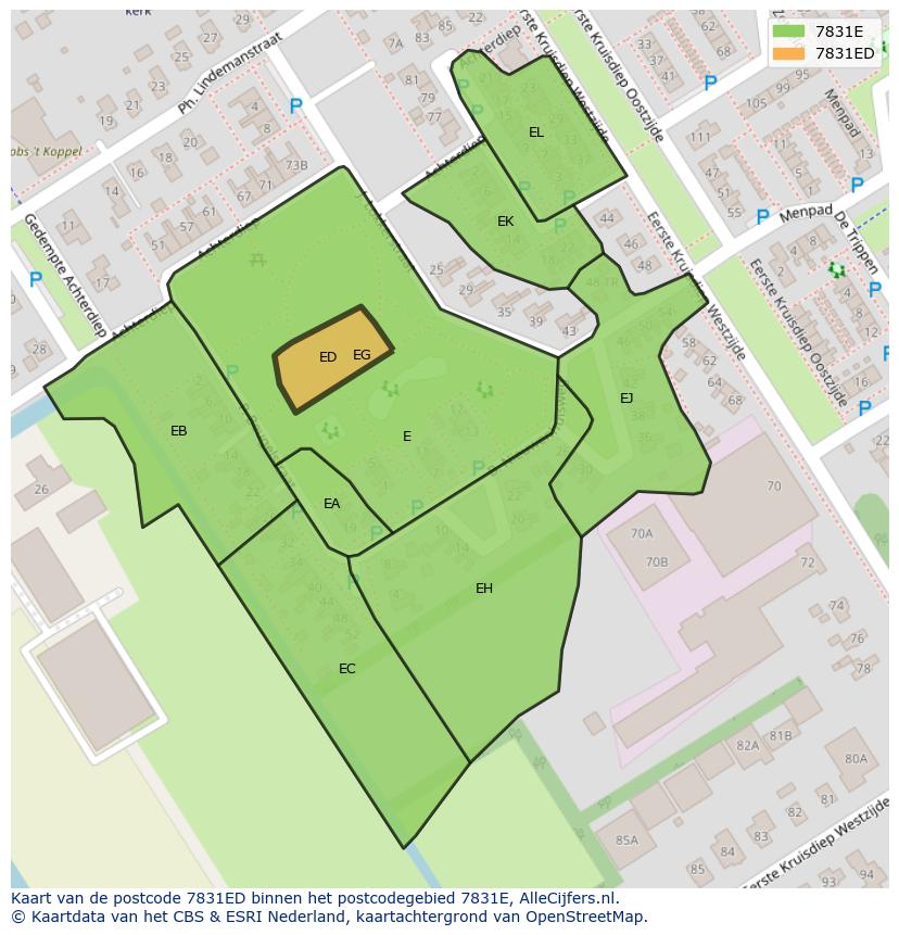 Afbeelding van het postcodegebied 7831 ED op de kaart.