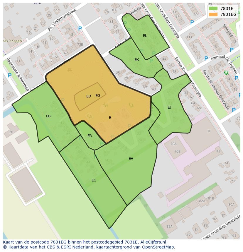 Afbeelding van het postcodegebied 7831 EG op de kaart.