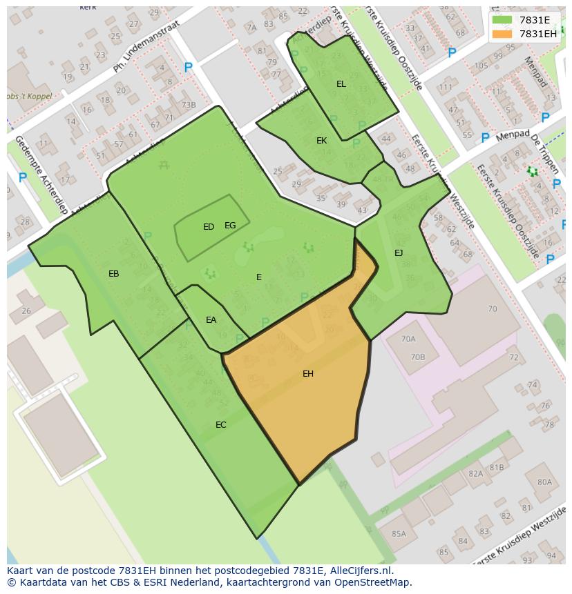 Afbeelding van het postcodegebied 7831 EH op de kaart.