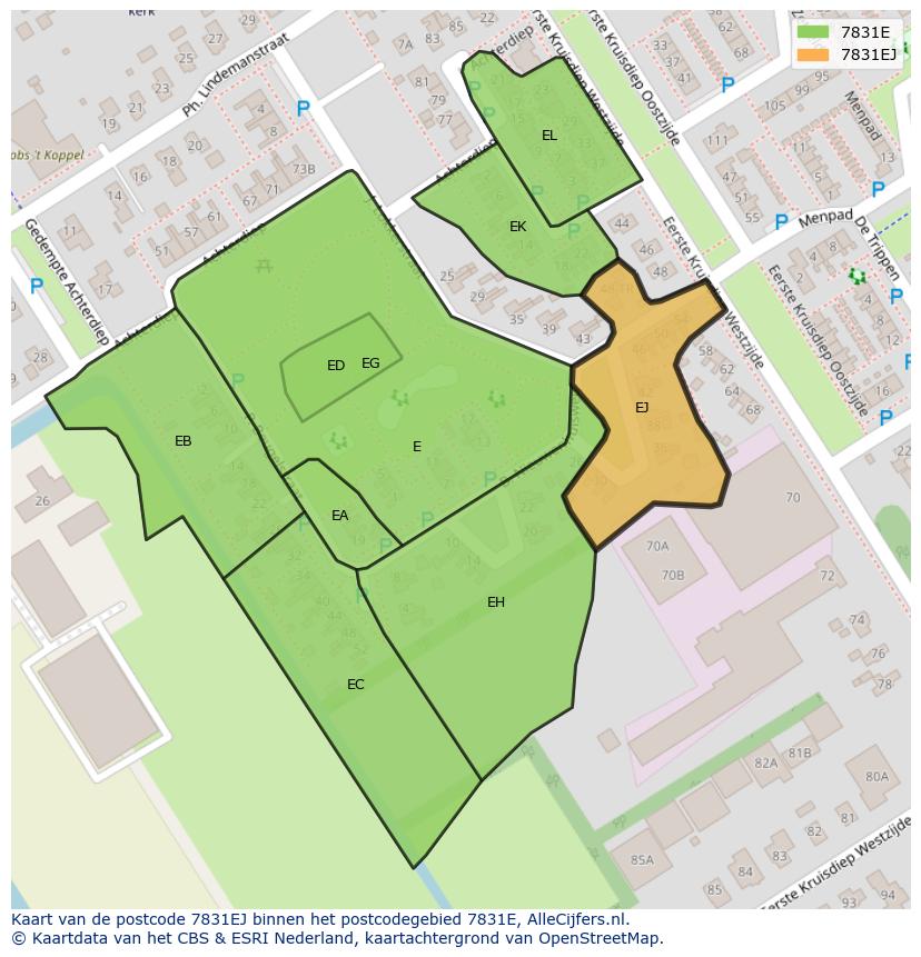 Afbeelding van het postcodegebied 7831 EJ op de kaart.