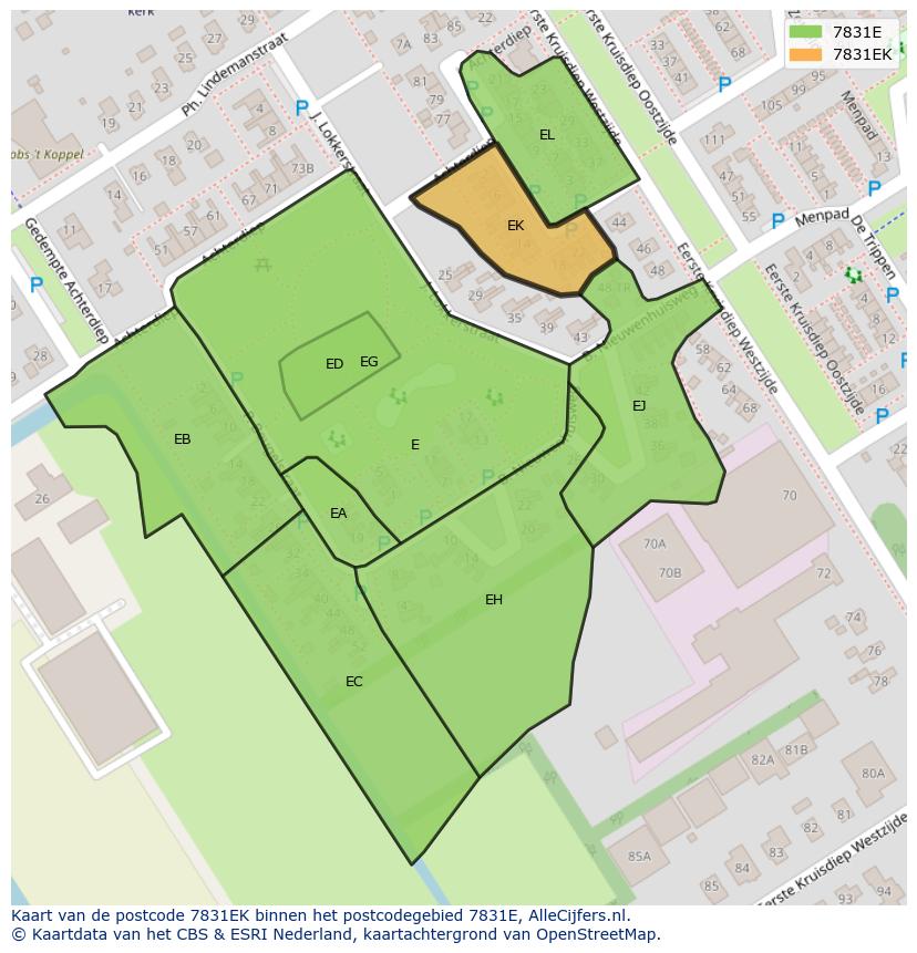 Afbeelding van het postcodegebied 7831 EK op de kaart.