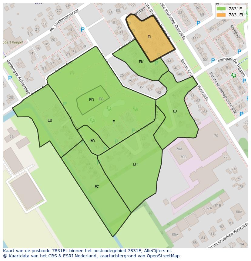 Afbeelding van het postcodegebied 7831 EL op de kaart.