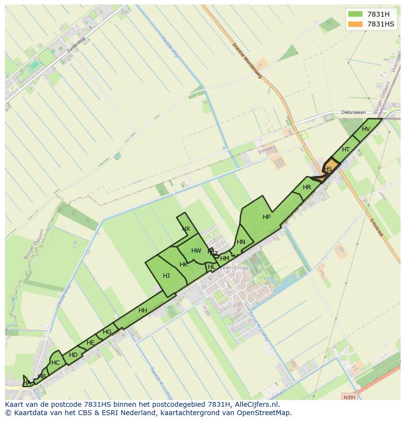 Afbeelding van het postcodegebied 7831 HS op de kaart.