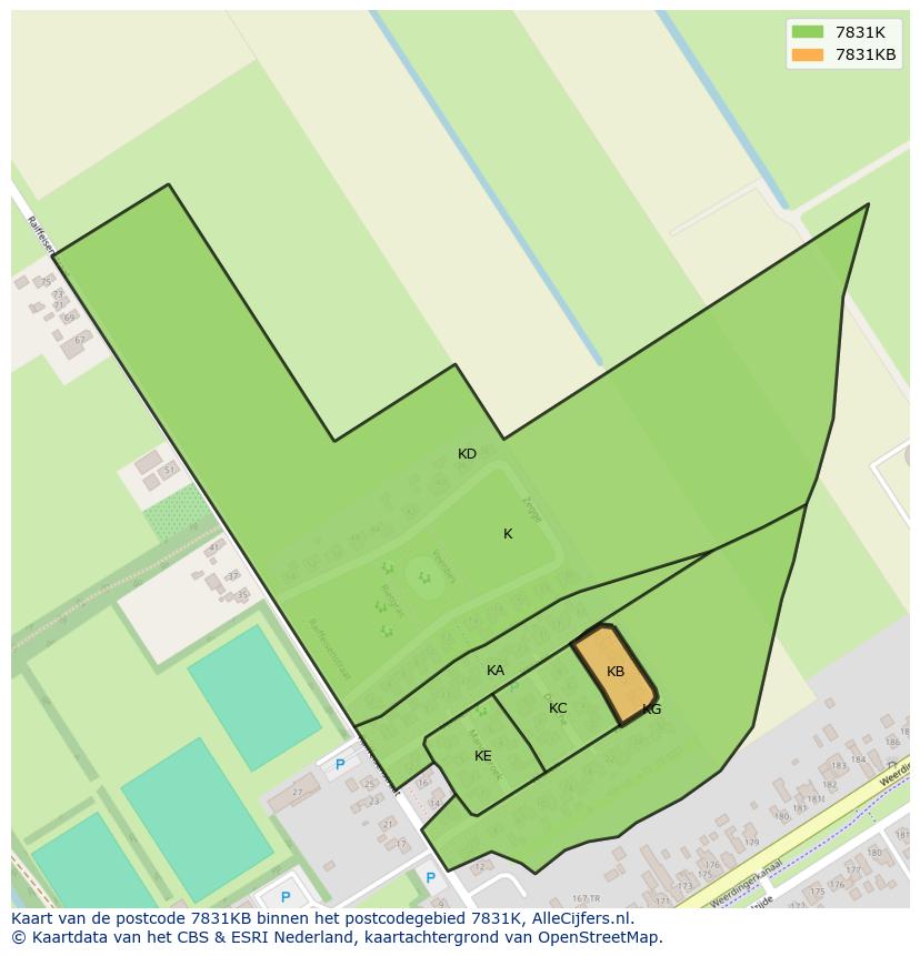 Afbeelding van het postcodegebied 7831 KB op de kaart.