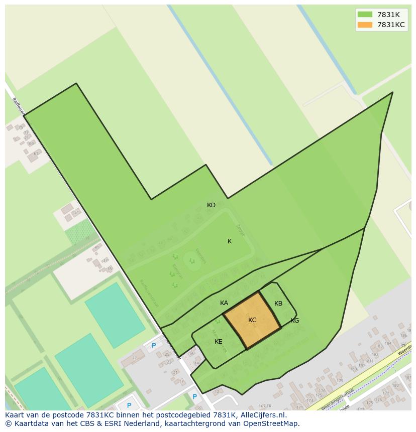 Afbeelding van het postcodegebied 7831 KC op de kaart.