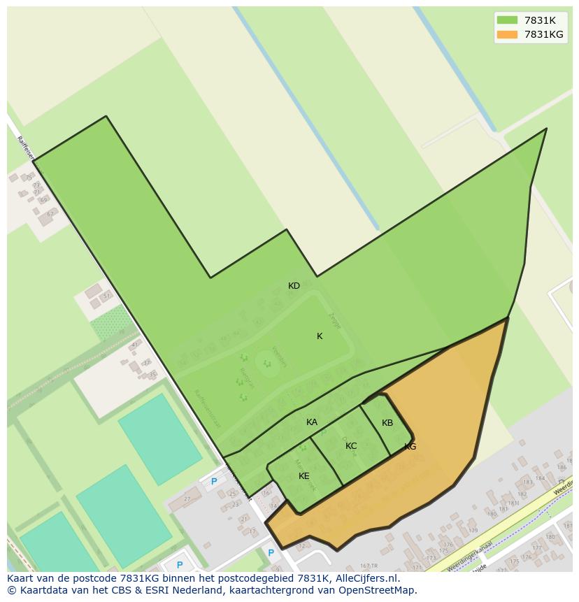 Afbeelding van het postcodegebied 7831 KG op de kaart.