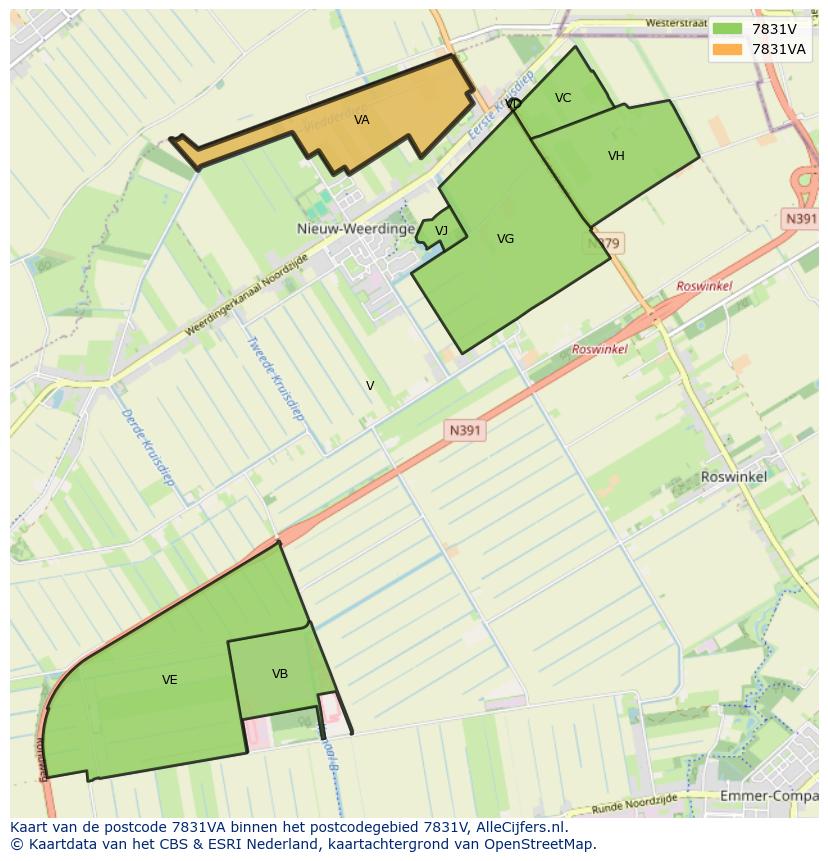 Afbeelding van het postcodegebied 7831 VA op de kaart.