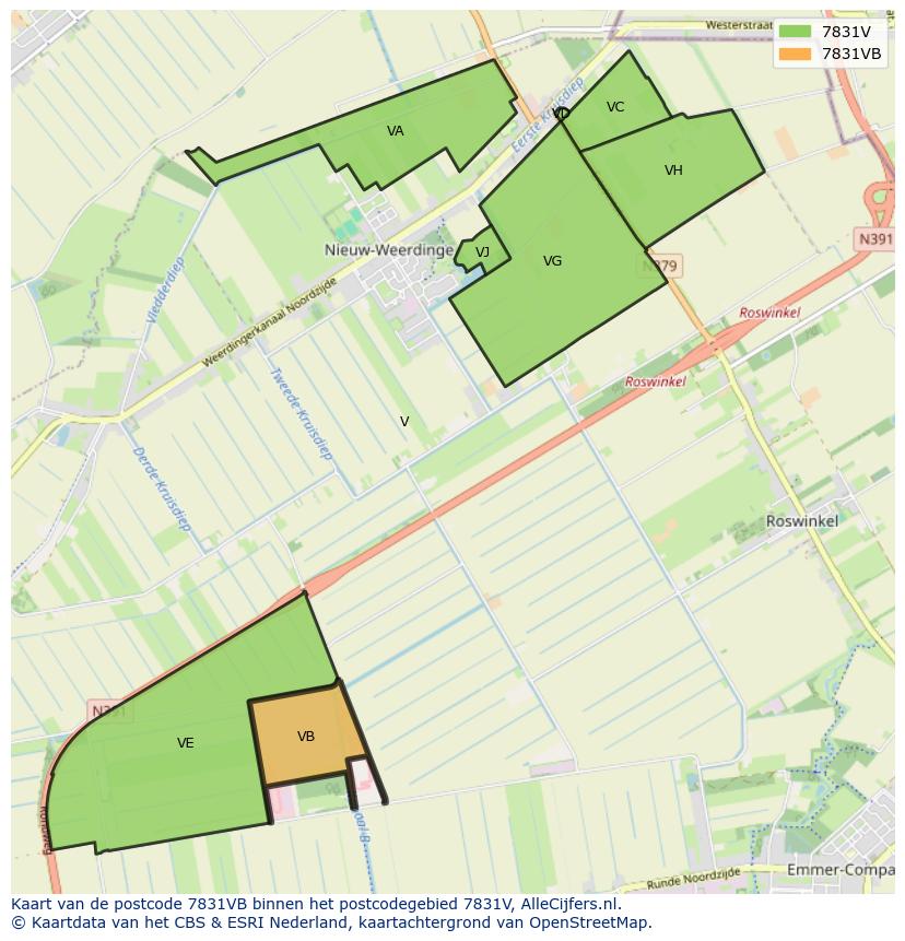 Afbeelding van het postcodegebied 7831 VB op de kaart.
