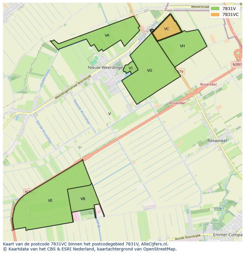 Afbeelding van het postcodegebied 7831 VC op de kaart.