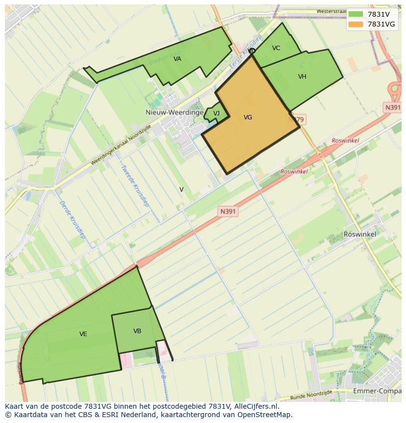 Afbeelding van het postcodegebied 7831 VG op de kaart.