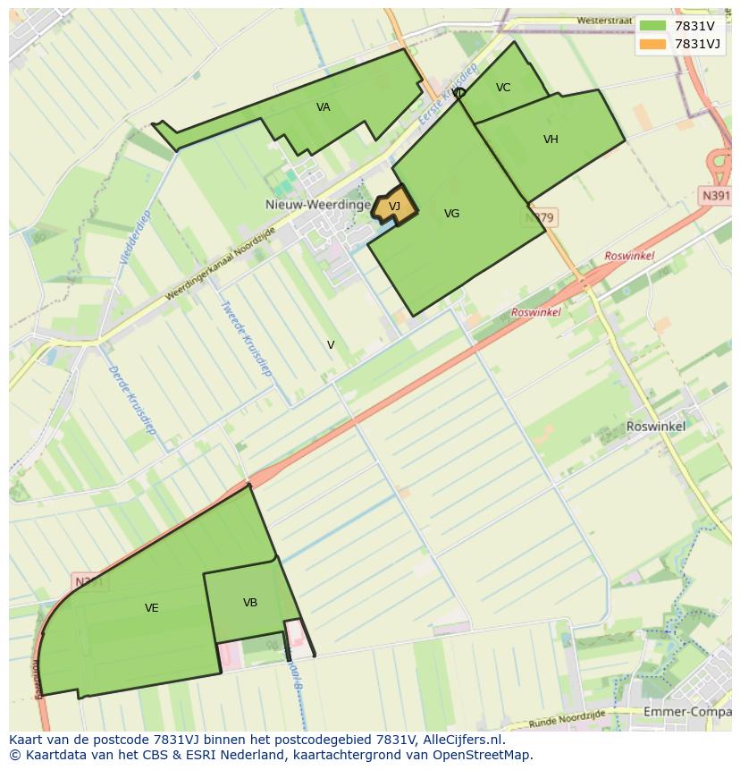 Afbeelding van het postcodegebied 7831 VJ op de kaart.