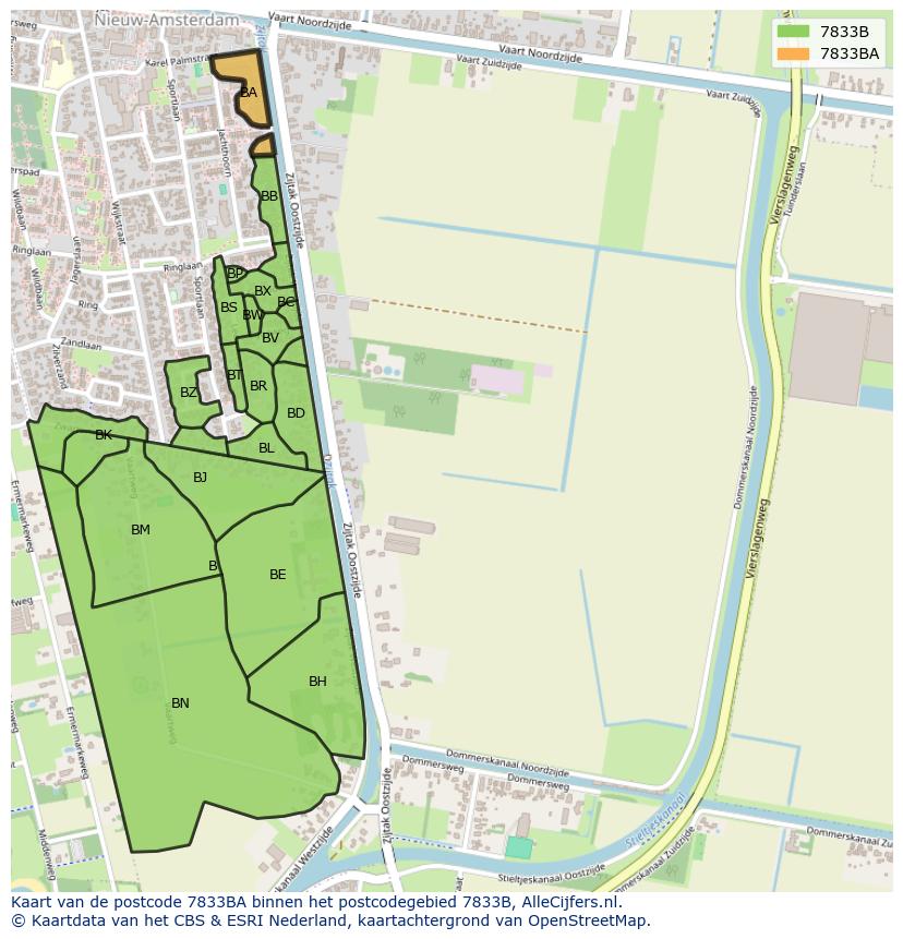 Afbeelding van het postcodegebied 7833 BA op de kaart.