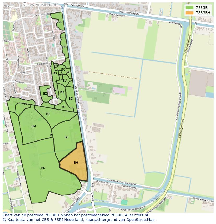 Afbeelding van het postcodegebied 7833 BH op de kaart.