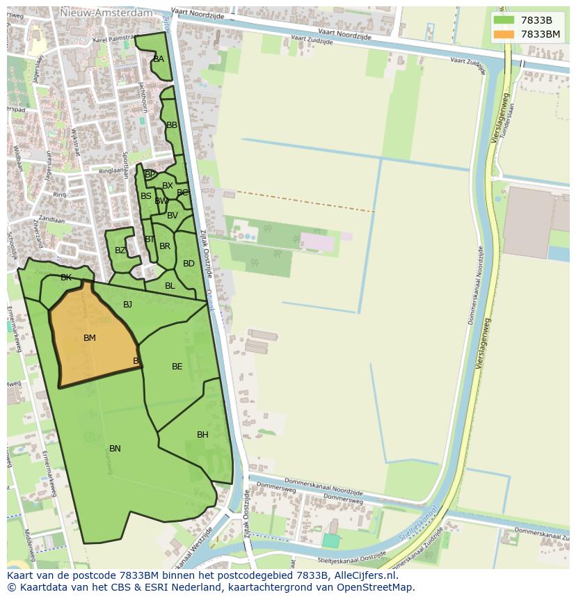 Afbeelding van het postcodegebied 7833 BM op de kaart.
