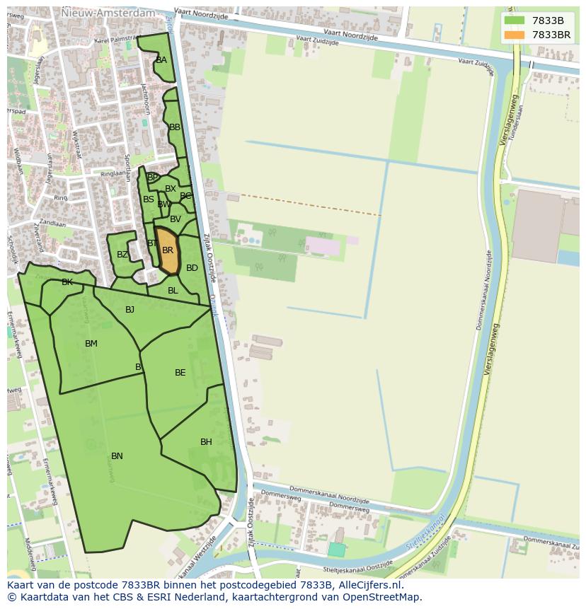 Afbeelding van het postcodegebied 7833 BR op de kaart.