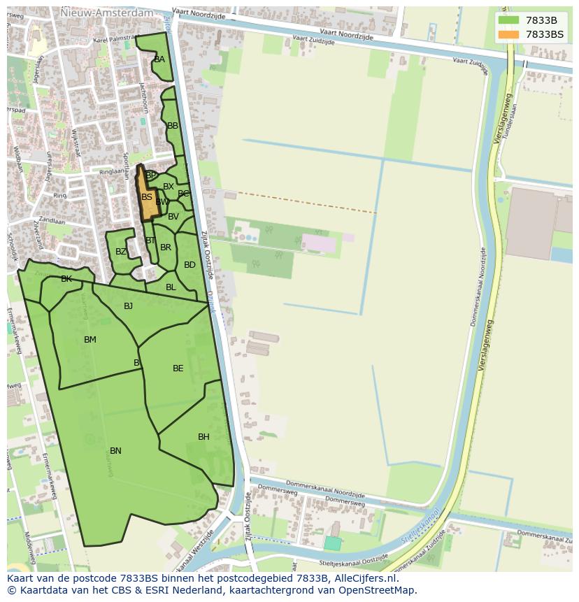 Afbeelding van het postcodegebied 7833 BS op de kaart.
