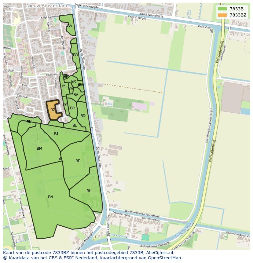Afbeelding van het postcodegebied 7833 BZ op de kaart.