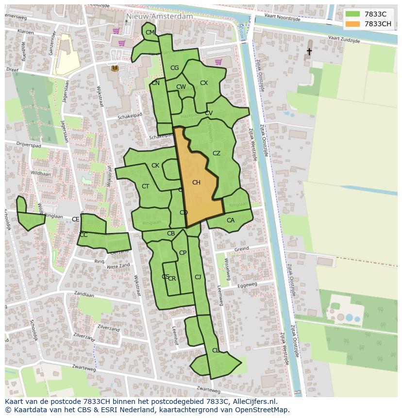 Afbeelding van het postcodegebied 7833 CH op de kaart.