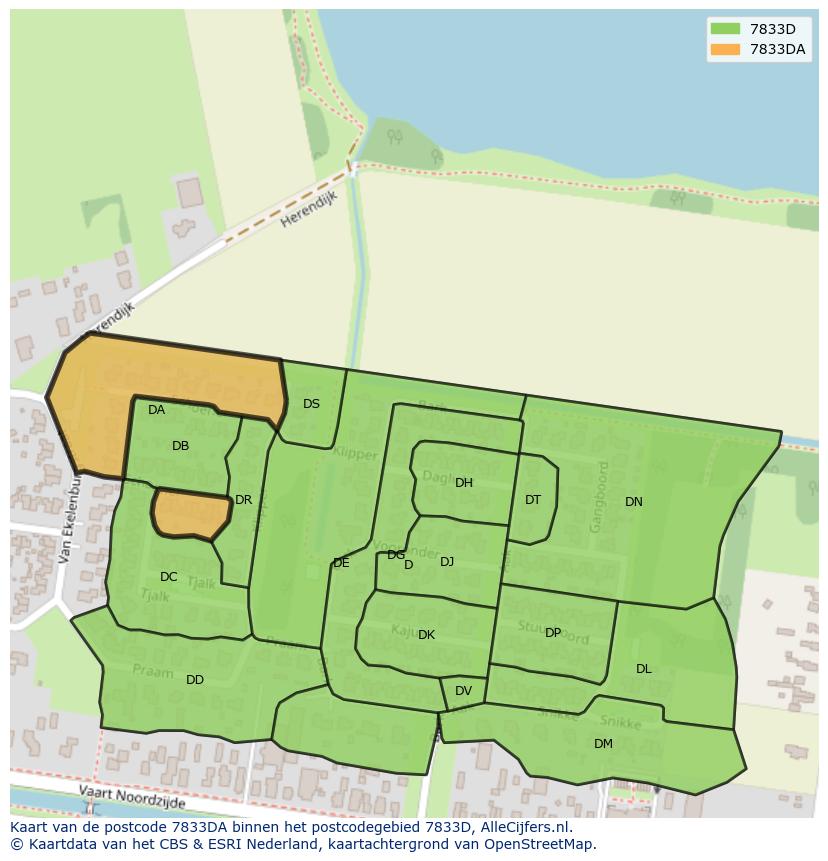 Afbeelding van het postcodegebied 7833 DA op de kaart.