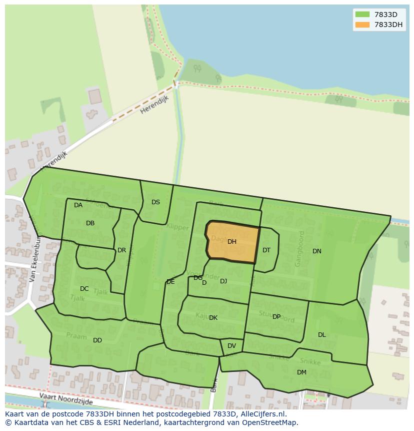 Afbeelding van het postcodegebied 7833 DH op de kaart.