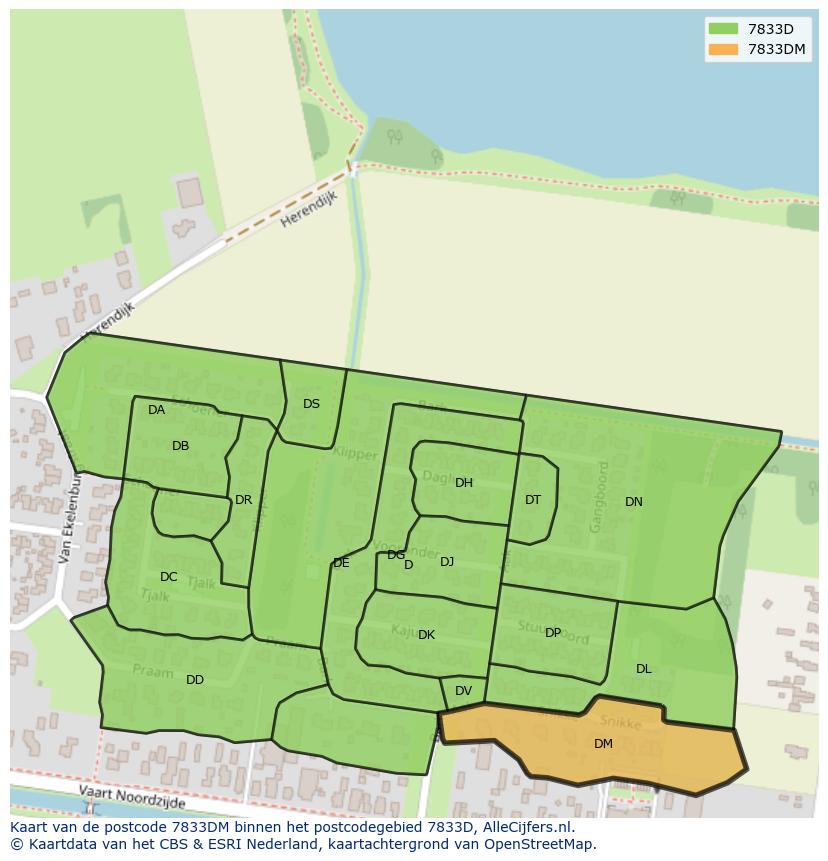 Afbeelding van het postcodegebied 7833 DM op de kaart.