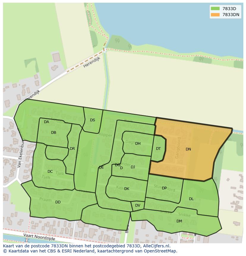 Afbeelding van het postcodegebied 7833 DN op de kaart.