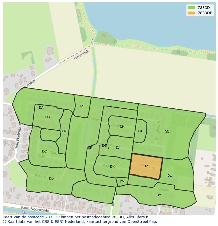 Afbeelding van het postcodegebied 7833 DP op de kaart.