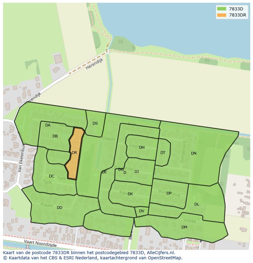 Afbeelding van het postcodegebied 7833 DR op de kaart.