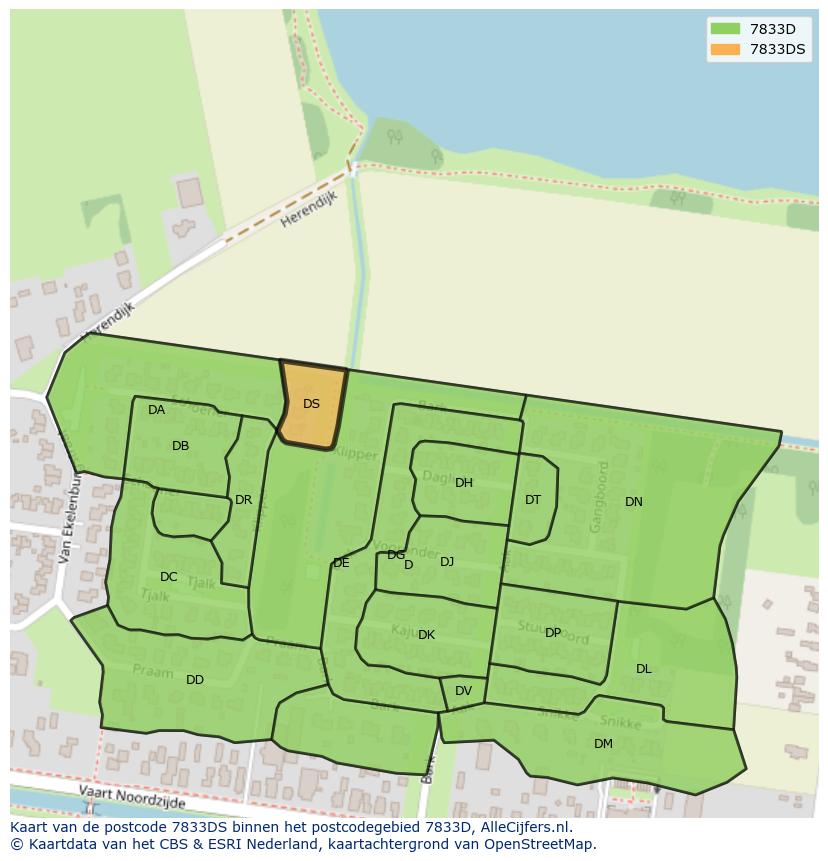 Afbeelding van het postcodegebied 7833 DS op de kaart.